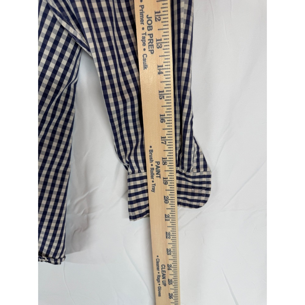 Faconnable Albert Goldberg Mens Gingham Check Cotton Button Down Shirt Navy Blue - Picture 6 of 8